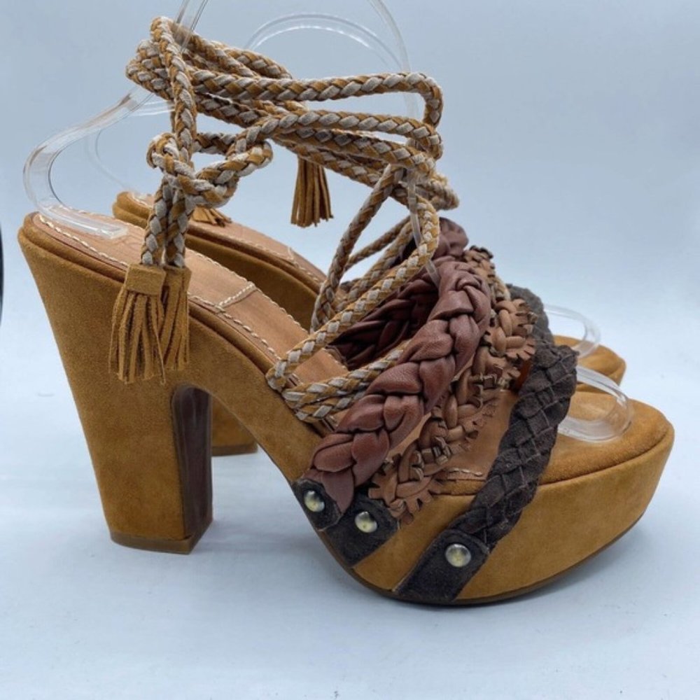 Bacio 61 Pandino Platform Lace-Up Sandals Sz 9. Leather, Boho, Retro, Hippie